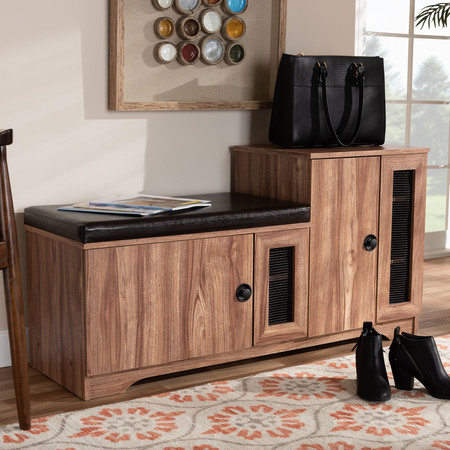 Baxton Studio Valina Upholstered 2-Door Wood Shoe Storage Bench with Cabinet 155-9280
